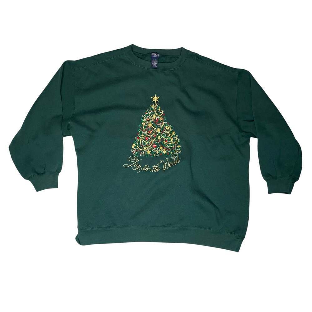 Vintage Honors Plus Size Christmas Sweatshirt 22/24 Green Joy to the World